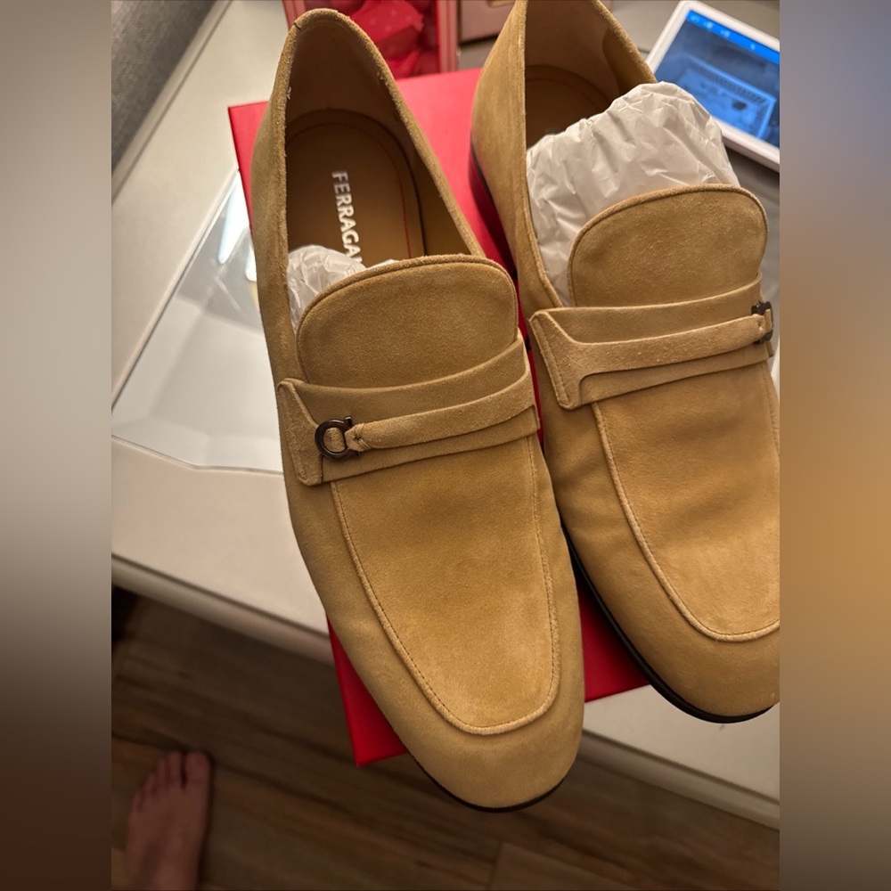 New Men’s Salvatore Ferragamo Desio Suede Gancio Penny Loafers US 13E